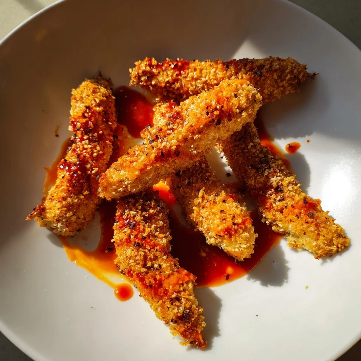 Golden, crispy air-fryer Buffalo Cauliflower Bites ready to be drizzled with flavorful buffalo sauce.