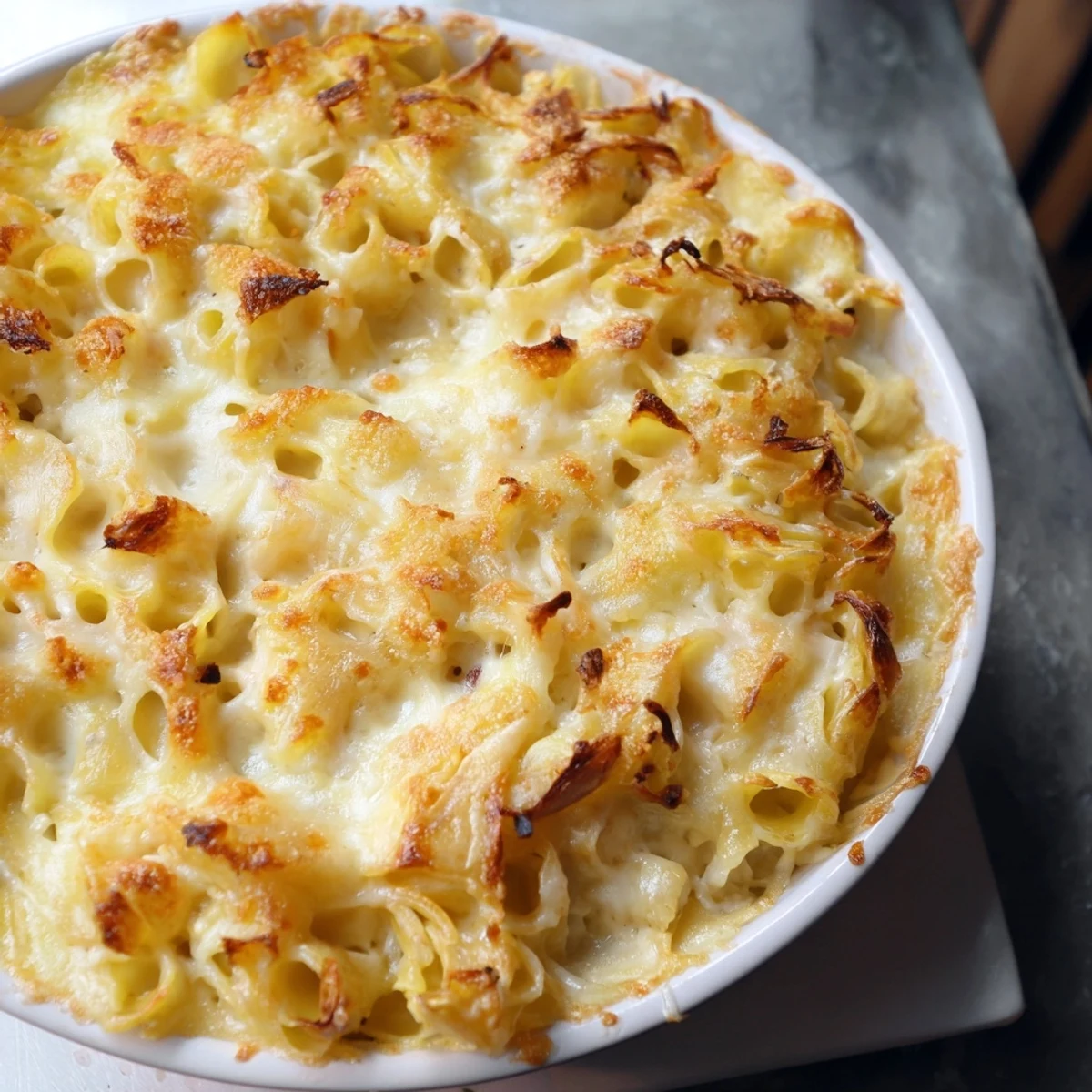 Imagine a bubbling, cheesy dish: this Classic Oven-Baked Macaroni and Cheese is baked to golden perfection.