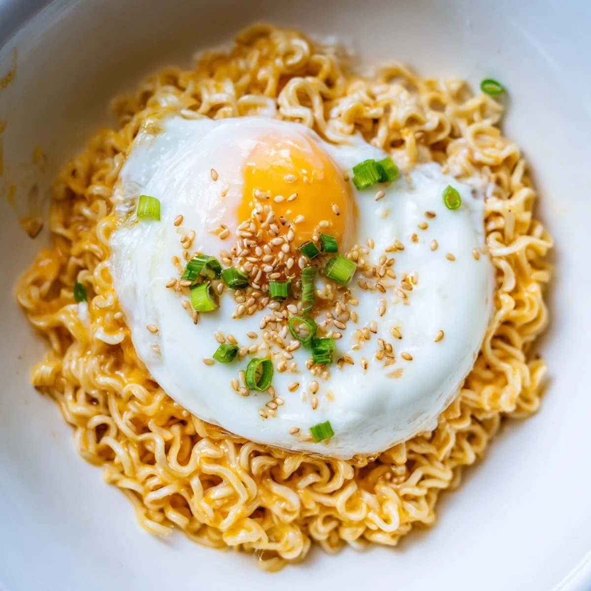 Savory Instant Cheese Ramen Bowl, a warm hug in a bowl, perfect for a quick and fulfilling meal.