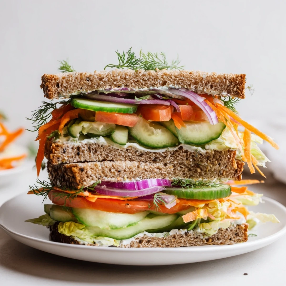 Freshly assembled crunchy dill pickle sandwich: a vegetarian delight with extra dill pickle slices within.