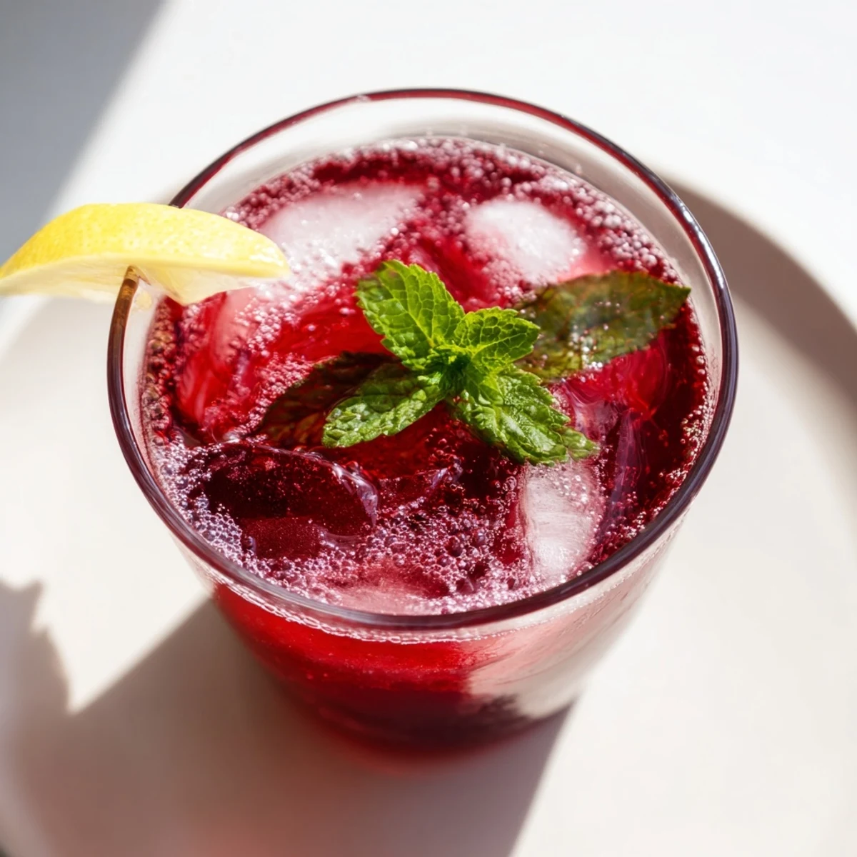 Cooling and delicious, this Sleepy Girl Cherry Mocktail is ready with fresh lemon and ice cubes.