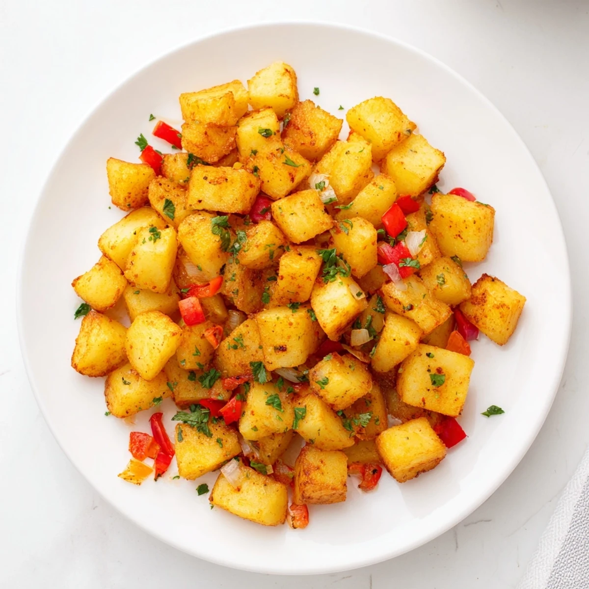Diner-style air fryer breakfast potatoes, perfectly browned and flavorful, awaiting a delicious weekend brunch.