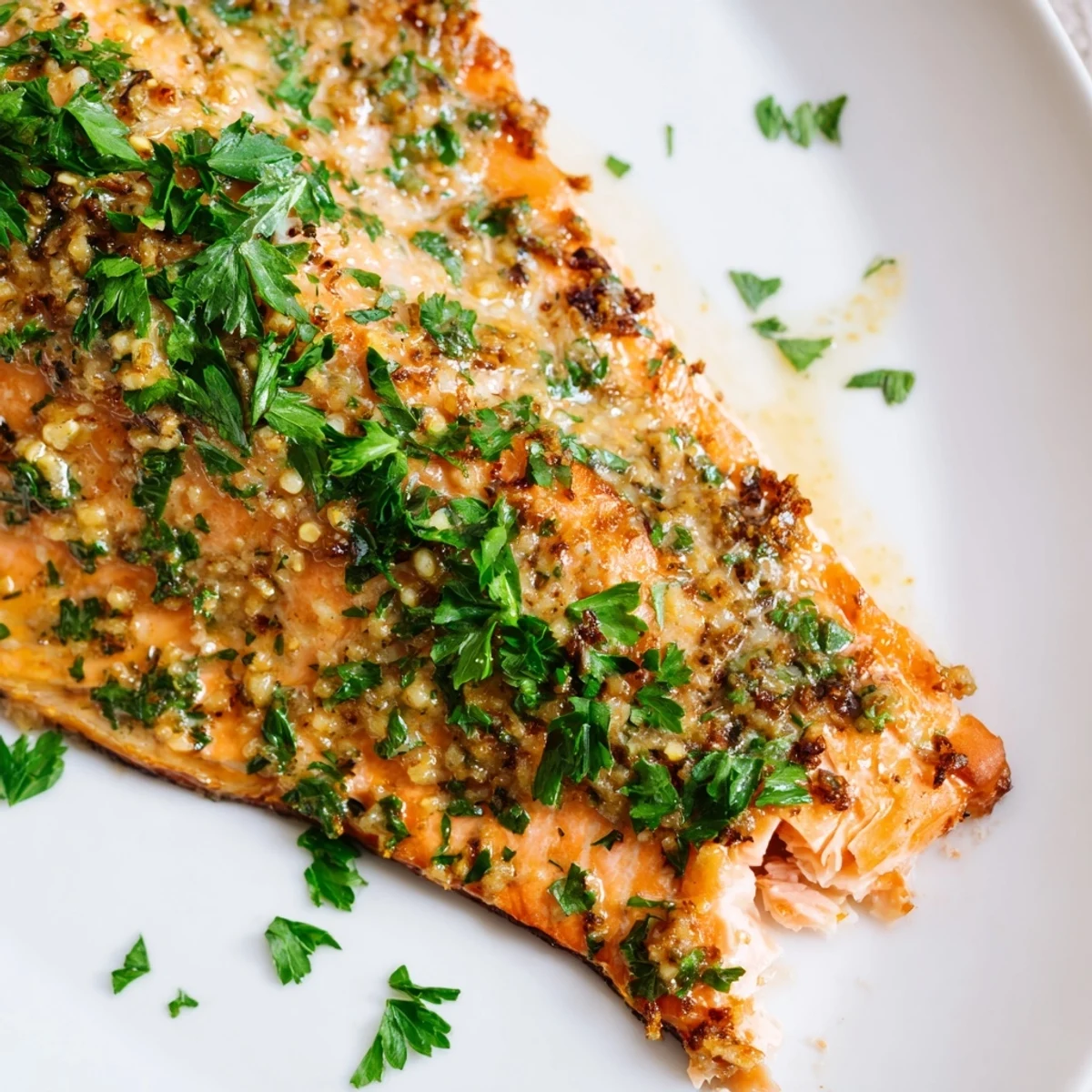 This image displays cooked honey mustard salmon fillets, highlighting a tantalizing recipe for your dinner.