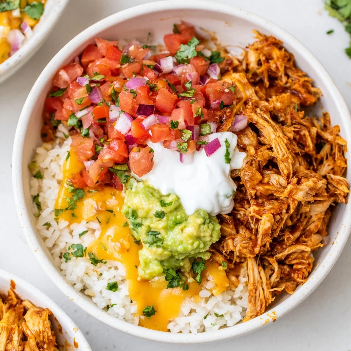 Imagine the amazing flavors in this Chipotle Burrito Bowl Copycat, piled high with juicy carnitas and fresh salsa.