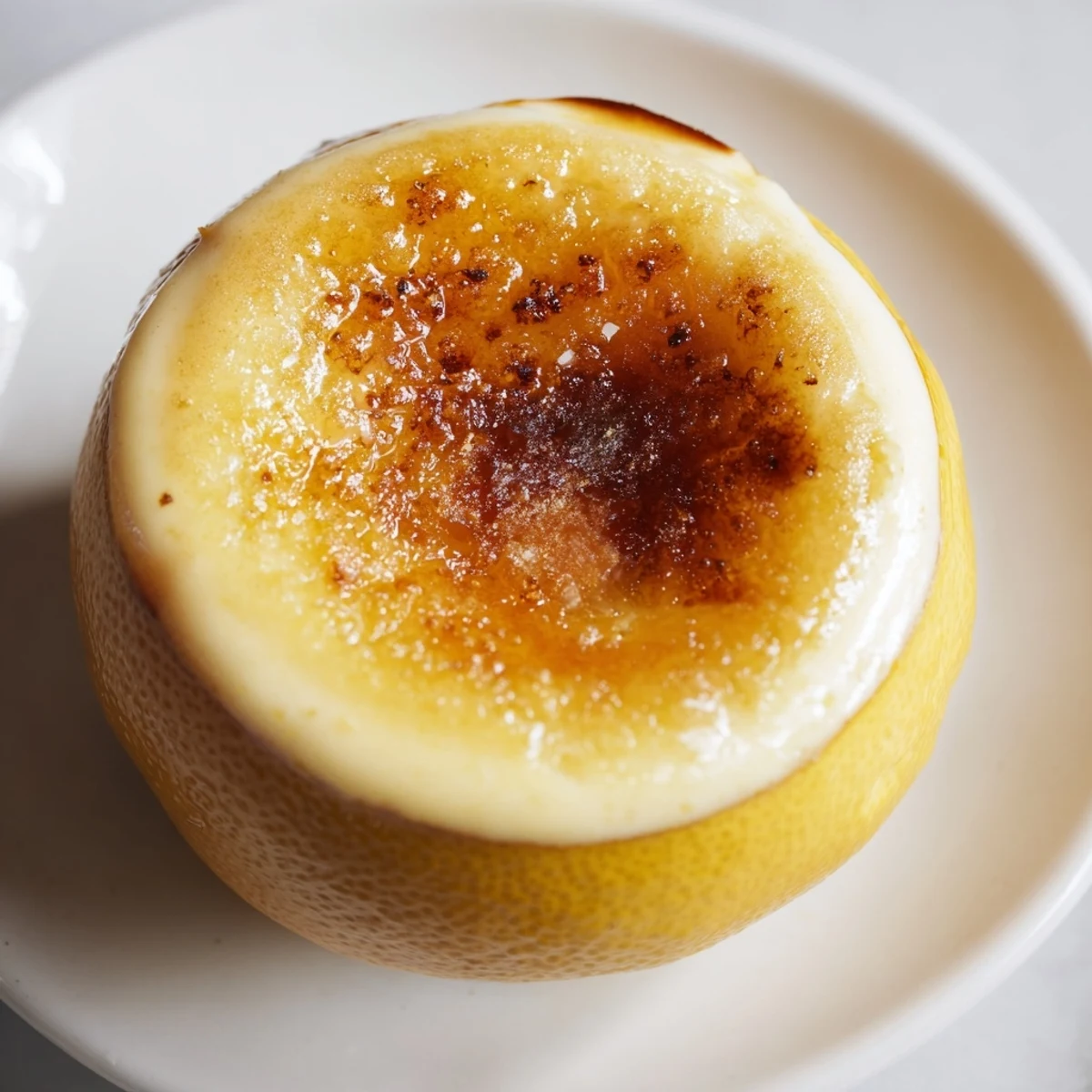 Creamy Lemon Brûlée Posset in lemon cups, crowned with caramelized sugar, ready to enjoy.