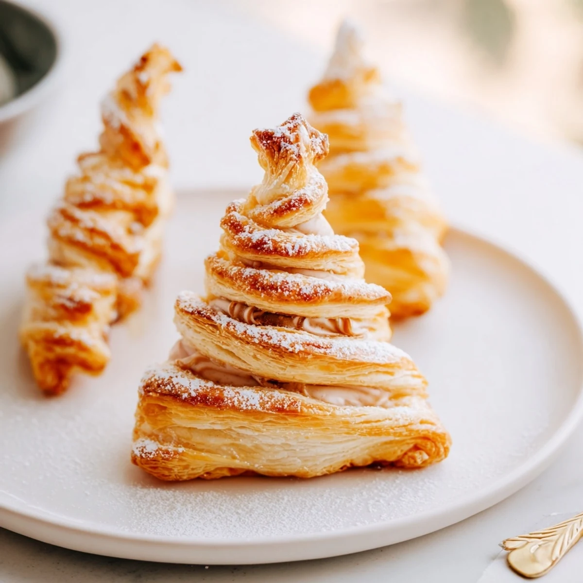 Golden, flaky Nutella Pastry Christmas Trees, perfect for holiday baking, inviting aromas and delightful taste.