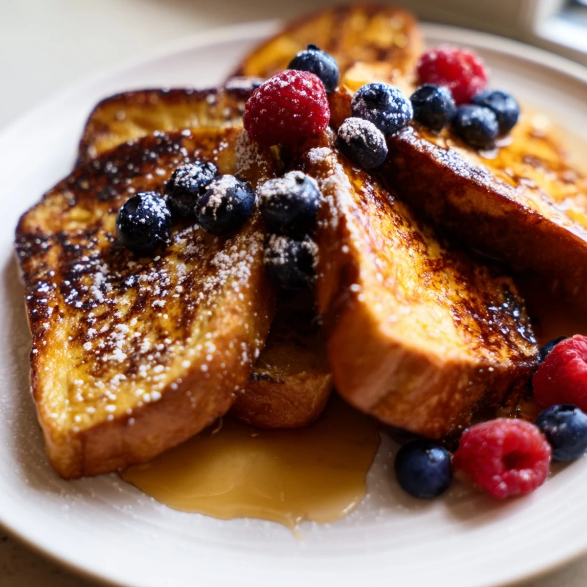 Warm, custardy slices of Ice Cream French Toast, a sweet and delicious breakfast treat.
