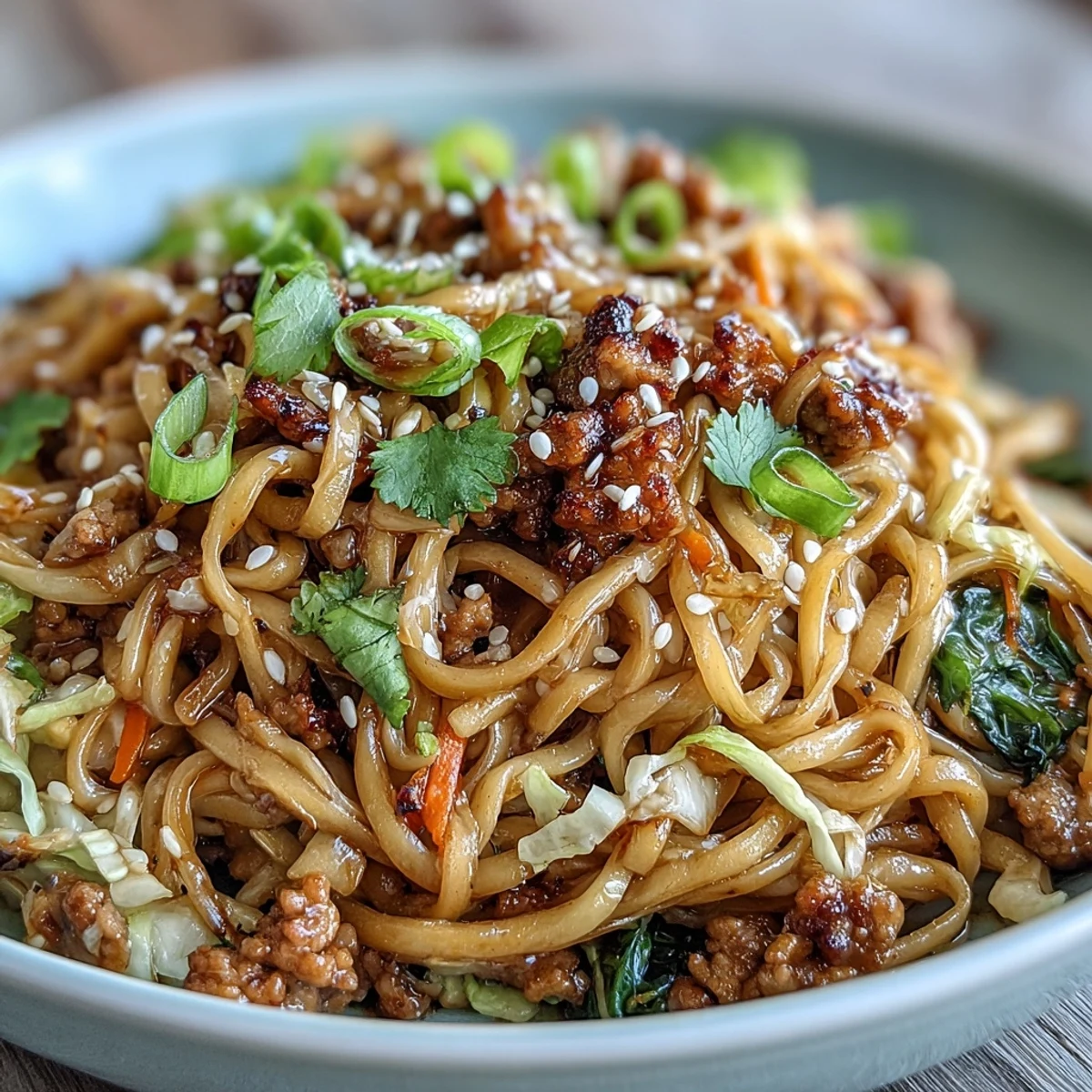A close-up of Potsticker Noodle Bowls featuring crisp cabbage, carrots, and toasted sesame seeds.