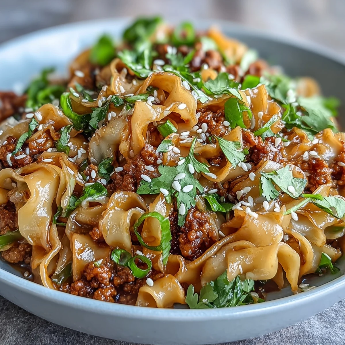 Chopsticks lifting twirled noodles from a comforting bowl of Potsticker Noodle Bowls for dinner.