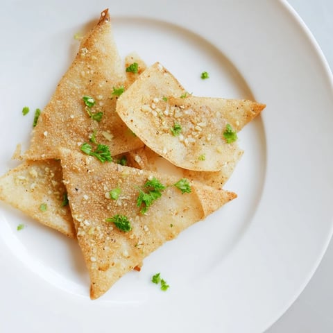 Golden, crispy garlic lumpia chips ready to serve, a perfect crunchy snack or appetizer.