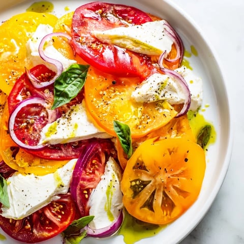 Heirloom tomatoes and fresh mozzarella star in this vibrant Summer Tomato Salad.