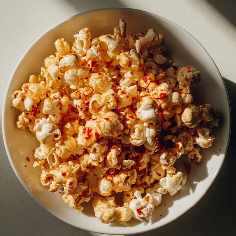 Golden-brown Hot Honey Butter Popcorn with a sweet and spicy glaze ready to enjoy.