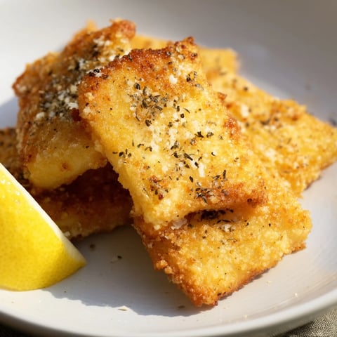 Golden brown, crispy Greek Saganaki cheese glistens, ready to be drizzled with fresh lemon juice.
