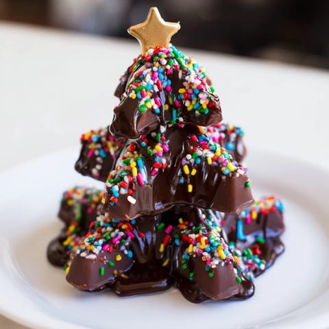 These Chocolate Kinder Christmas Trees offer a delightful view with sparkling sprinkles and miniature candy stars.
