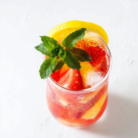 Homemade DIY fruit refresher with strawberry and pineapple, a refreshing, non-alcoholic summer beverage, ready to serve.