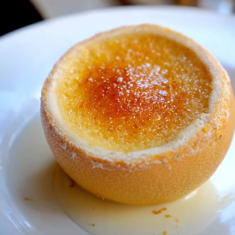 A close-up of a beautifully set Lemon Brûlée Posset, garnished and ready for a sweet bite.