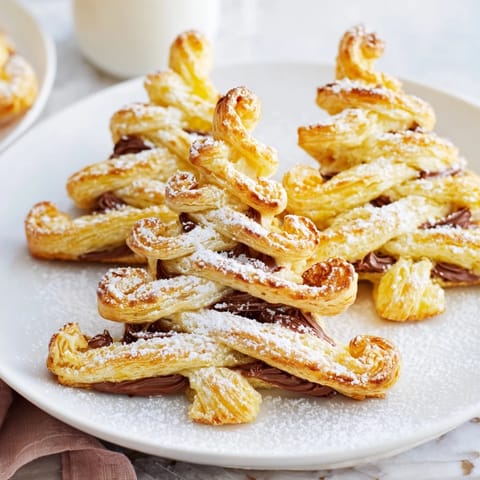 Visualize these baked Nutella Pastry Christmas Trees; golden, sprinkled with sugar, and ready for your holiday celebrations.
