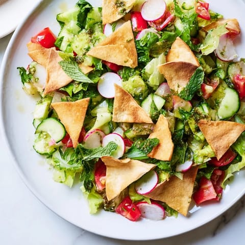 This inviting Lebanese Fattoush Salad presents a vibrant medley of textures and flavors in a bowl.