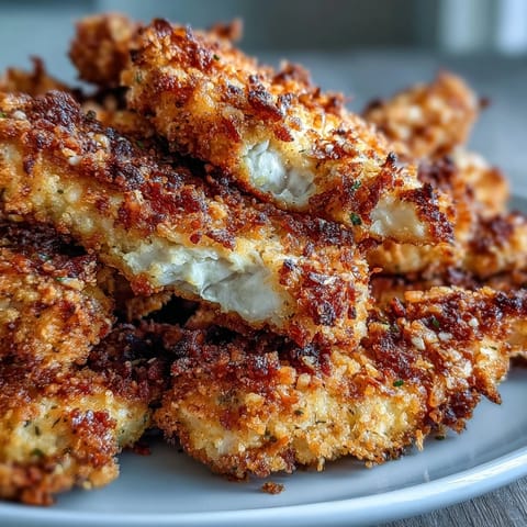 Air fryer chicken strips beside a fresh garden salad and sweet potato fries for a balanced family dinner.  