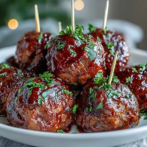 Photo of tender grape jelly and chili sauce meatballs over steamed rice, with parsley garnish and a side of crusty bread for a hearty weeknight meal.