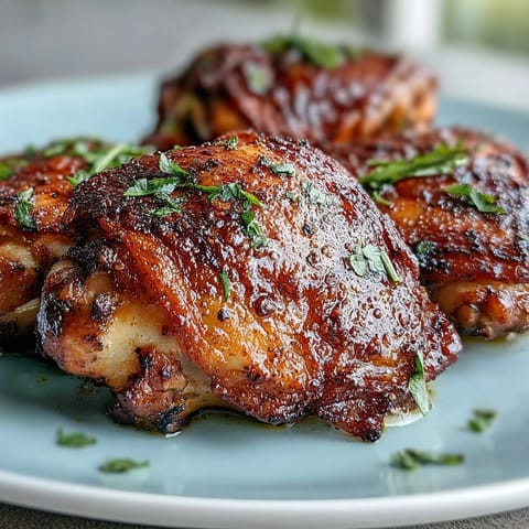 Roasted Crispy Baked Bone-In Chicken Thighs on a wire rack, seasoned with a smoky spice blend.