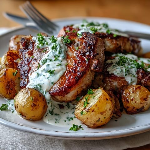Golden-seared Crockpot Ranch Pork Chops slow-cooked with baby potatoes and carrots, rich ranch sauce pooling in the crock.