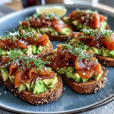 Vibrant spring brunch board with avocado toast and smoked salmon, surrounded by colorful fresh toppings and herbs.  