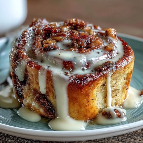 Fluffy cinnamon roll pancake casserole baked golden and swirled with cinnamon sugar, drizzled with cream cheese glaze.