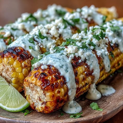Vibrant Elote-Style Microwave Corn on the Cob with Cotija, coated in creamy lime sauce and chili spice.