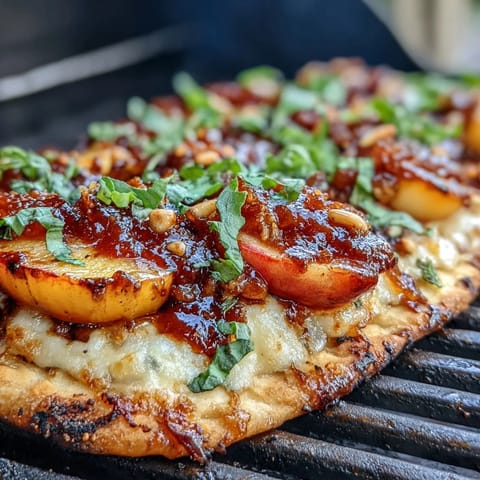 BBQ Peach Brie Flatbread Grill