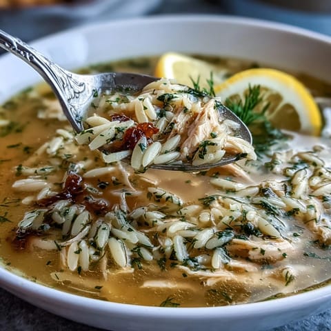 Comforting Greek Lemon Chicken Soup with tender chicken and bright lemon zest.
