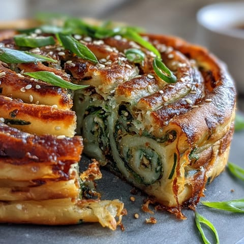 Golden brown, flaky Spring Onion Pancakes fresh off the skillet.