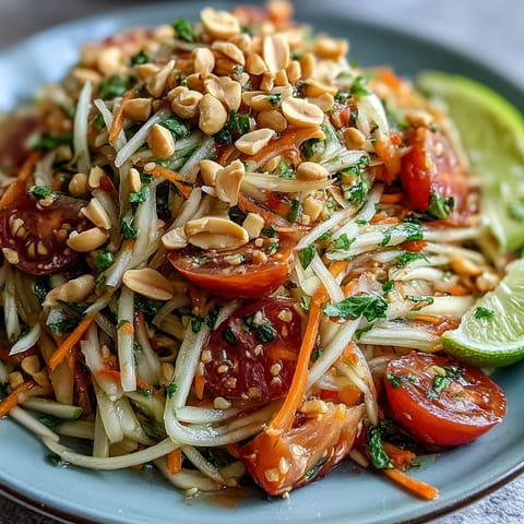Som Tam: A refreshing Thai Papaya Salad bursting with lime and peanuts.
