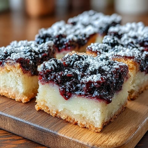 Vibrant blackberry lemon bars on a golden shortbread crust, perfect for dessert.