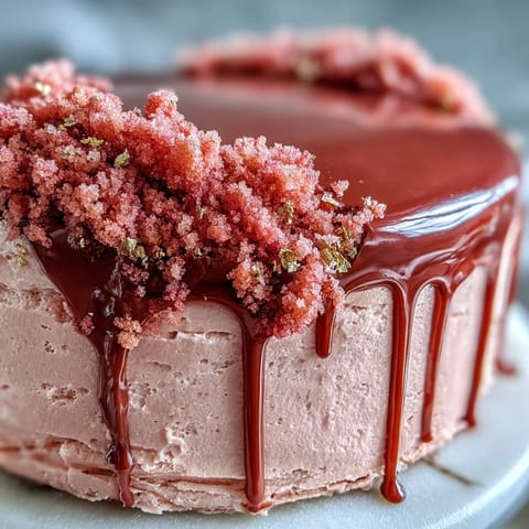 Elegant rosé velvet cake with luxurious gold drip, perfect for celebrations.