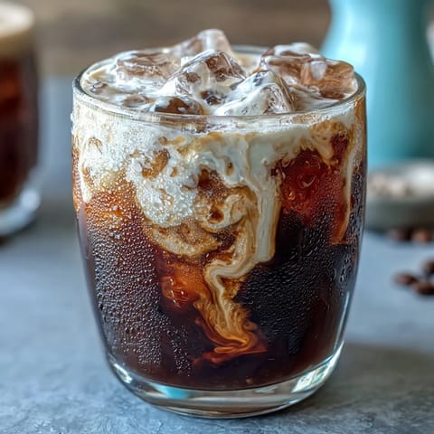 Delicious cold brew coffee with creamy vanilla sweet cream topping.