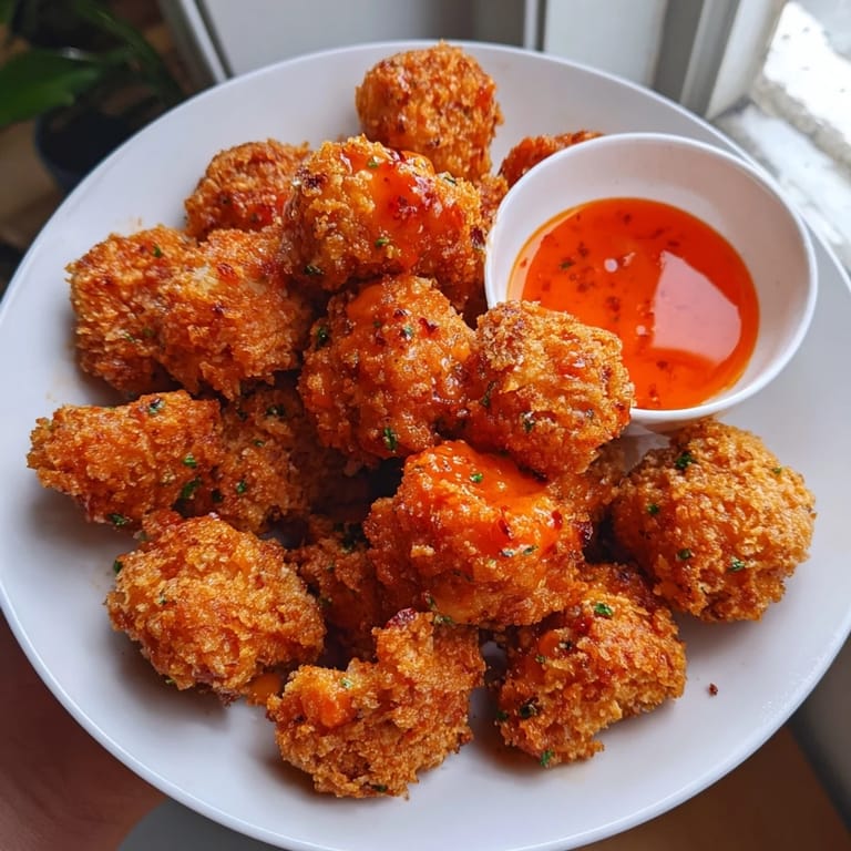 Serving a platter of vibrant air-fryer Buffalo Cauliflower Bites, ideal for your next appetizer spread.