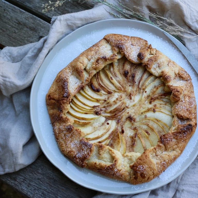 Warm, bubbling Rustic Pear and Ginger Galette, ready to serve with a scoop of vanilla ice cream.