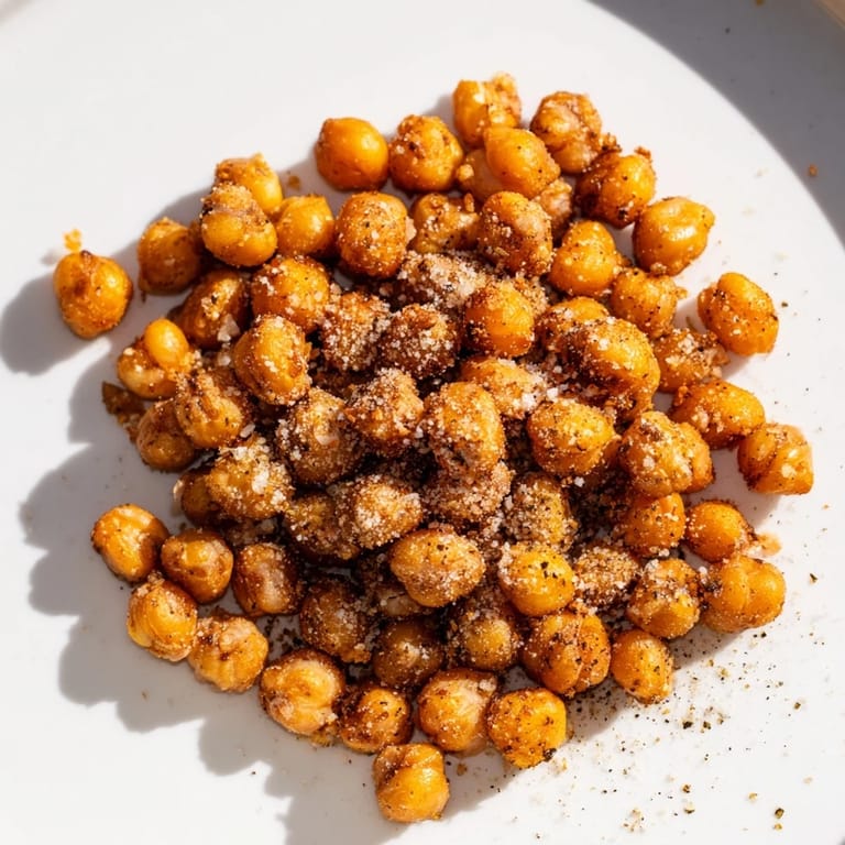 A close-up of crunchy, oven-roasted chickpea snack, a delicious vegan protein-packed treat.