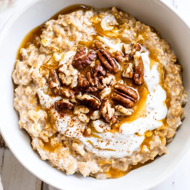 Enjoy warm, cozy bowls: homemade pumpkin spice latte oats perfect for a fall breakfast.