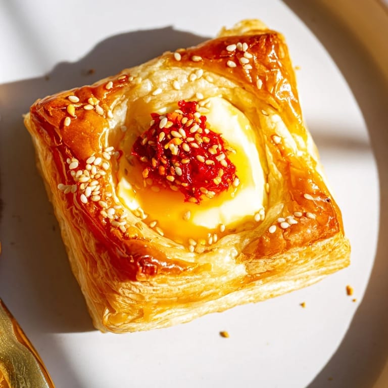 Warm, gooey Chili Crisp Honey Brie Bites, drizzled with honey and ready to enjoy as an appetizer.