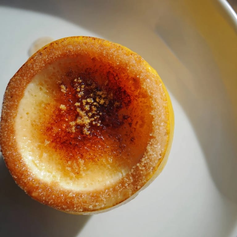 Golden, crisp bruleed sugar tops a vibrant Lemon Brûlée Posset, a stunning dessert.