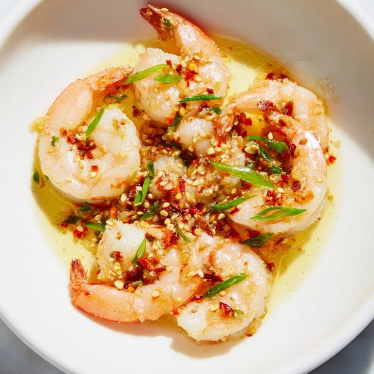 A vibrant bowl of Korean Garlic Butter Shrimp, garnished with scallions and sesame seeds, perfect main dish.