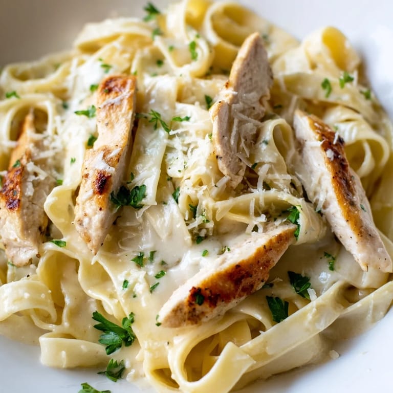 Easy weeknight Skillet Chicken Alfredo with succulent chicken breast and Parmesan cream sauce, ready in 35 minutes and perfect for family dinners.