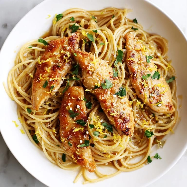 A close-up of golden pasta twirling around a fork, highlighting the nutty aroma of brown butter and bright lemon zest.  
