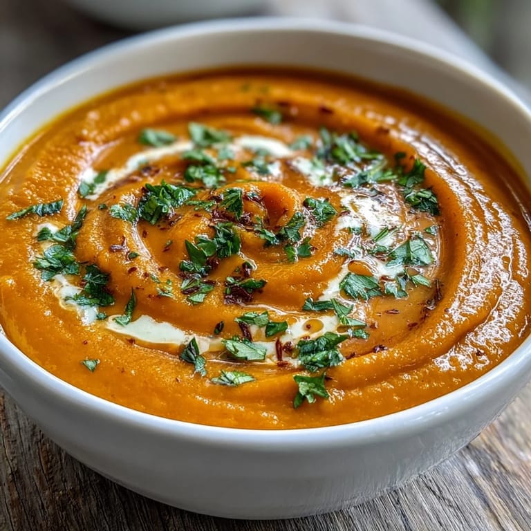 Vibrant orange Carrot Ginger Soup served with crusty artisan bread, perfect for a comforting vegetarian lunch.
