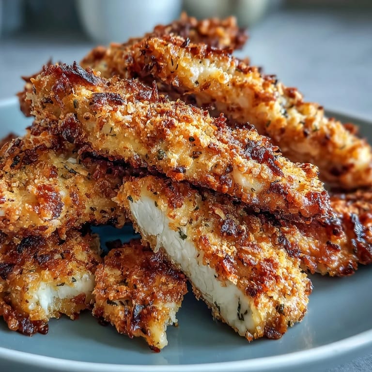 Juicy, homemade chicken fingers with a light golden crunch, served with ketchup and honey mustard dipping sauce.