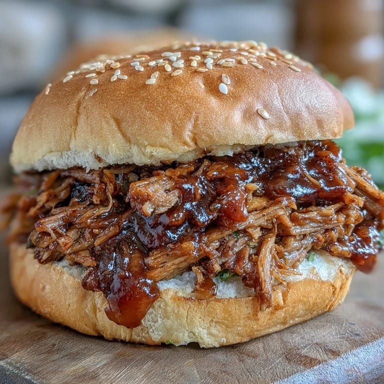 Slow-cooked Applesauce Pulled Pork Sandwiches served warm on buns topped with crisp, creamy coleslaw.