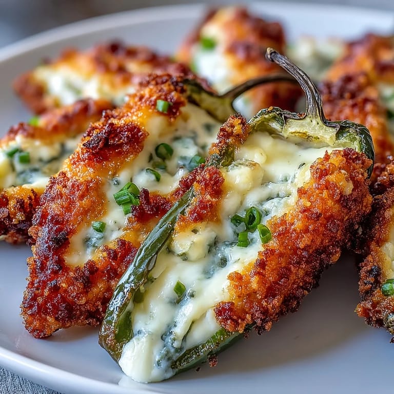 Freshly cooked jalapeño poppers stuffed with cheddar and cream cheese, garnished with chives and a side of ranch dip.