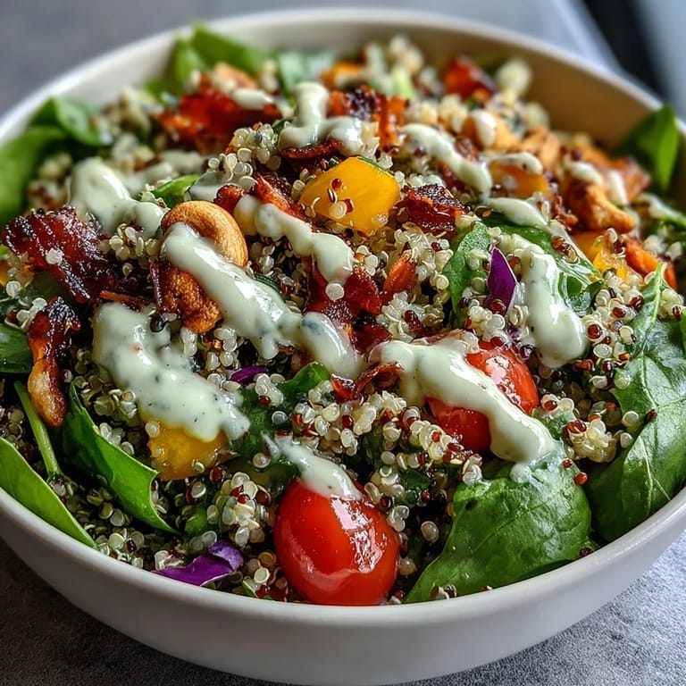 The finished Rainbow Salad Bowl topped with crunchy cashews and fresh parsley, ready to serve for a healthy meal.